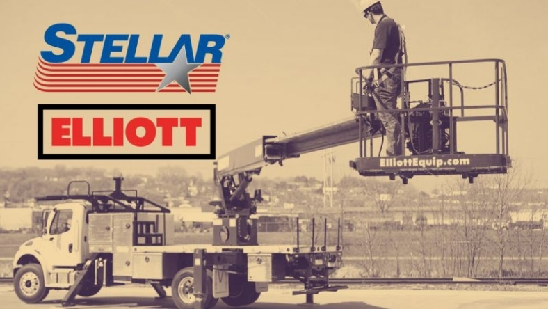 Elliott Equipment truck-mounted aerial lift with operator in elevated work platform