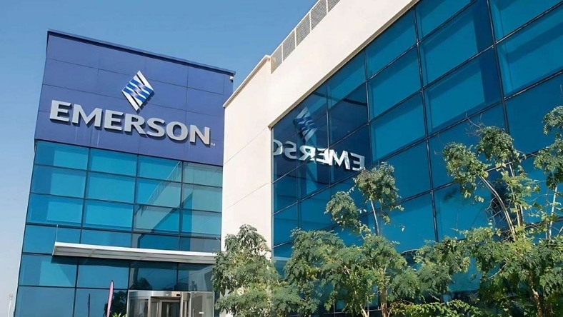Emerson corporate office building with logo signage
